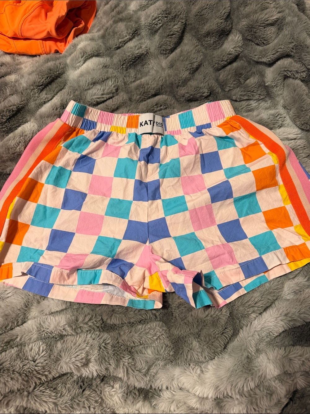 Katydid Multicolor Checkered Athletic Shorts — Pink, Blue, Turquoise, Orange